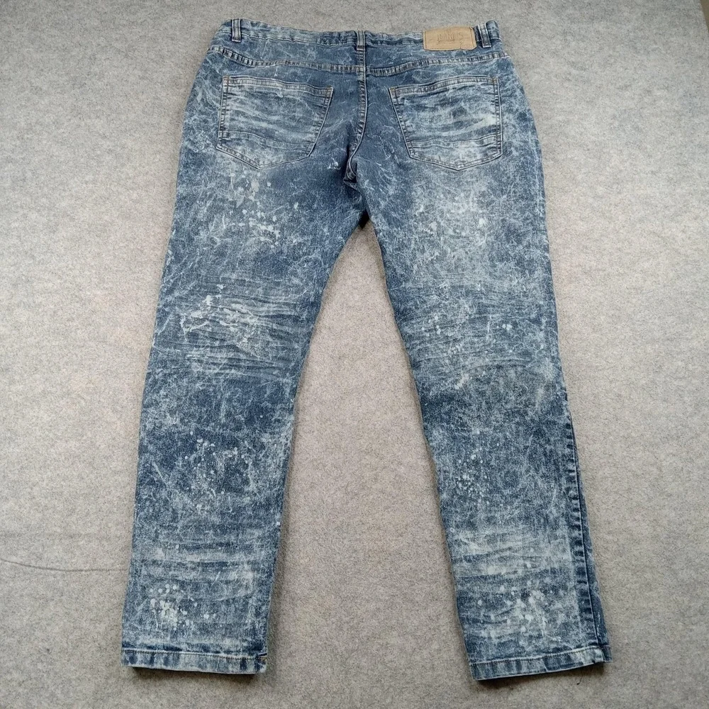 Akademiks Jeans Mens‎ 38x29 Jeanius Acid Wash Moto Biker Straight Stretch Denim